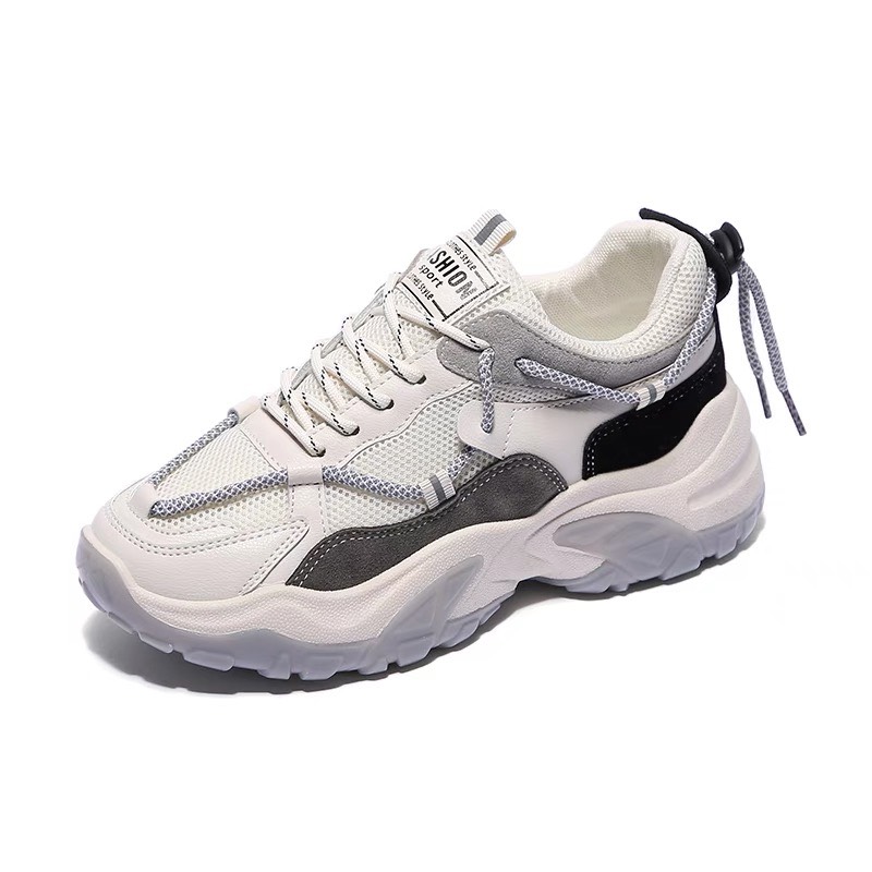 Giày thể thao nữ Zhixun - giày sneaker nữ có 2 phối màu trắng xám & trắng cam chất da phối lưới độn đế cao giày ulzzang hàn quốc đẹp giá rẻ hot 2023