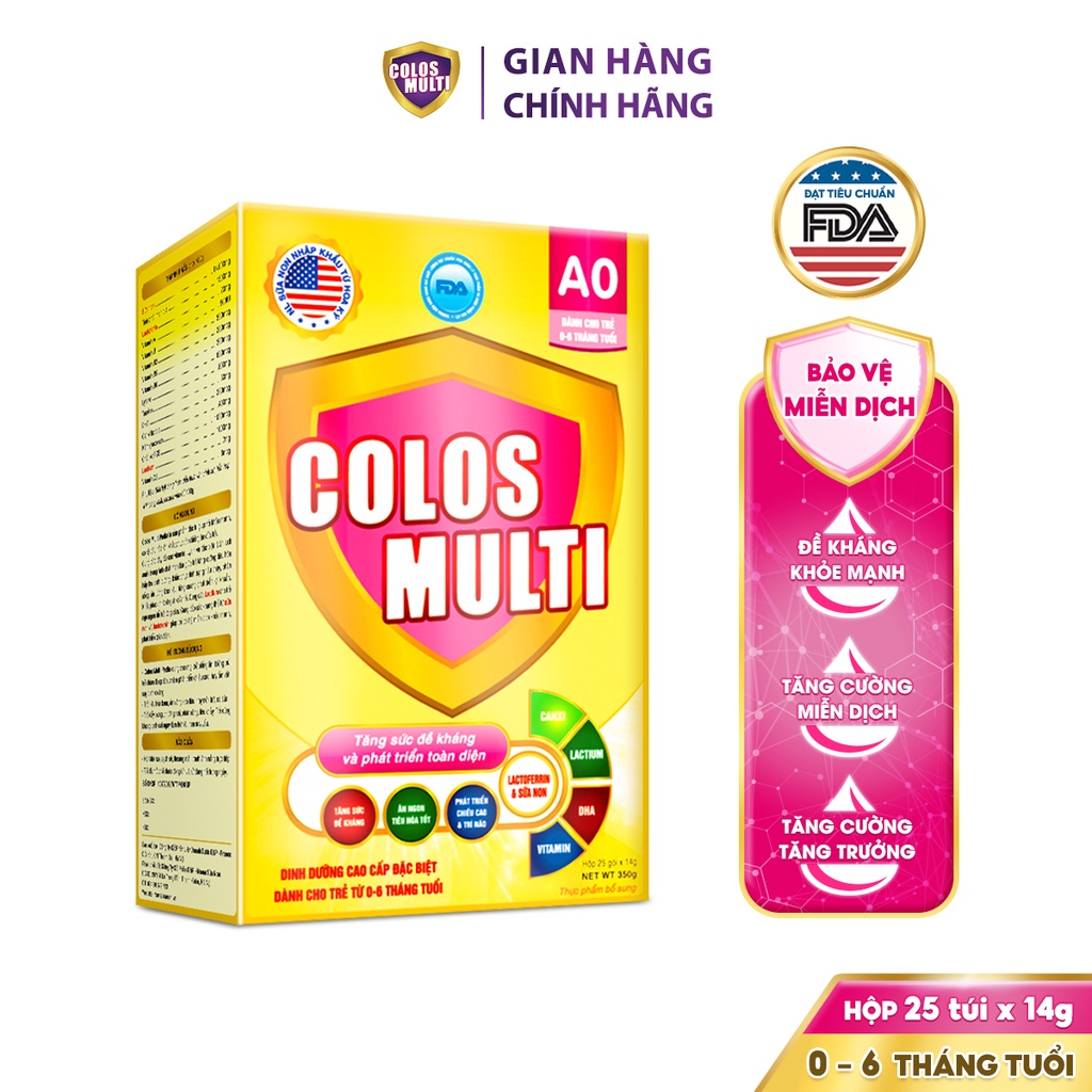 Sữa non Colos Multi A0 hộp 25 gói x 14g hỗ trợ tăng cường sức đề kháng cho