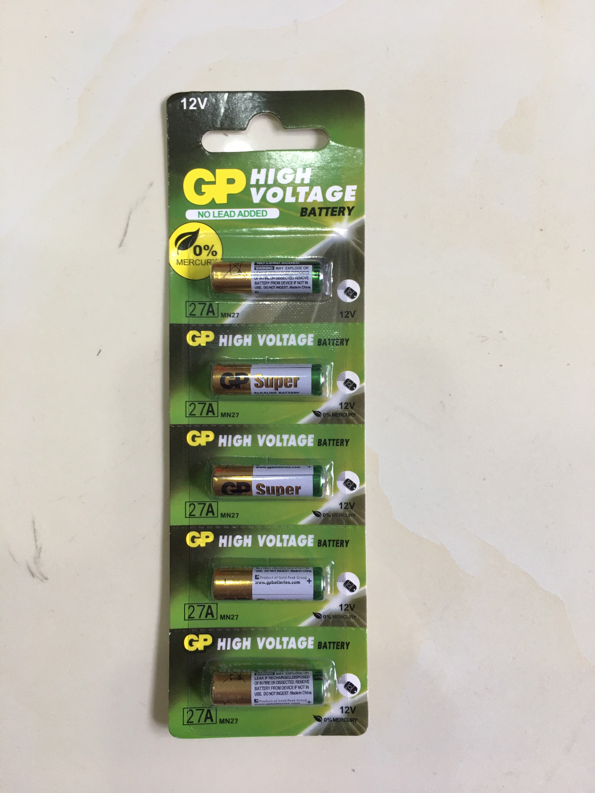 Vỉ 5 viên pin điều khiển gp alkaline a27 12v.