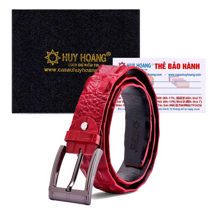 Thắt lưng nam da cá sấu nguyên con bản lớn bát gài đầu kim màu đỏ HK4238