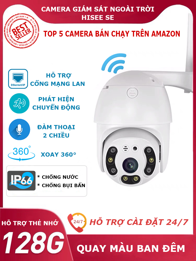 Camera ip wifi yosee hisee 2 râu 8 led - camera ngoài trời ip66 xem đêm có màu - có xoay 360 độ, phân giải full hd 3.0mp 1920x1080p không dây, chống nước, camera trong nhà.