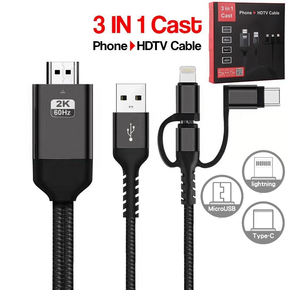 3 Trong 1 Điện Thoại Để Cáp HDMI, 1080P Độ Phân Giải USB Để Cáp HDMI Loại C Điện Thoại Android Mira Màn Hình Đúc Máy Chiếu Cáp Ruija