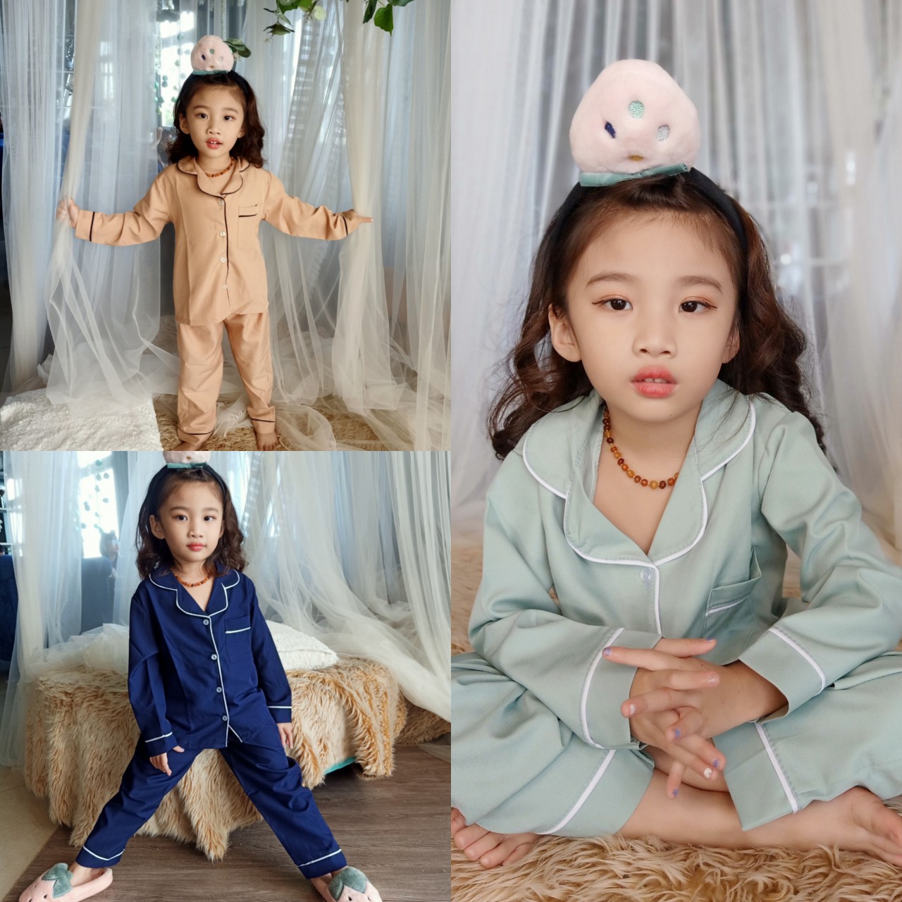 Đồ Bộ Bé Gái, Bé Trai Vải Phi Lụa Mờ ( Không bóng ) Dễ Thương, Bộ Pijama Dài Tay Cho Bé yêu Mặc Nhà  B24