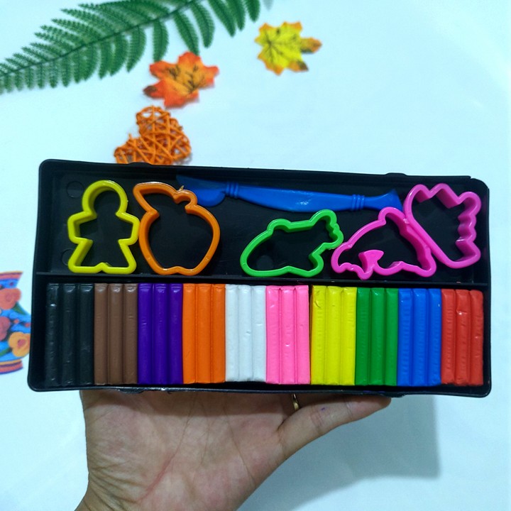 Đất sét, Bộ đất nặn 10 màu tặng kèm KHUÔN, đất sét không khô, đất sáp dầu, đồ chơi cho bé