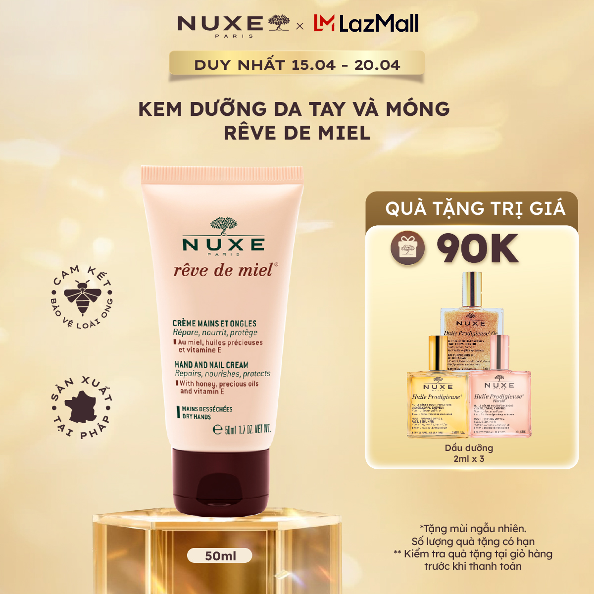 Kem dưỡng da tay và móng Nuxe Rêve de Miel 50ml