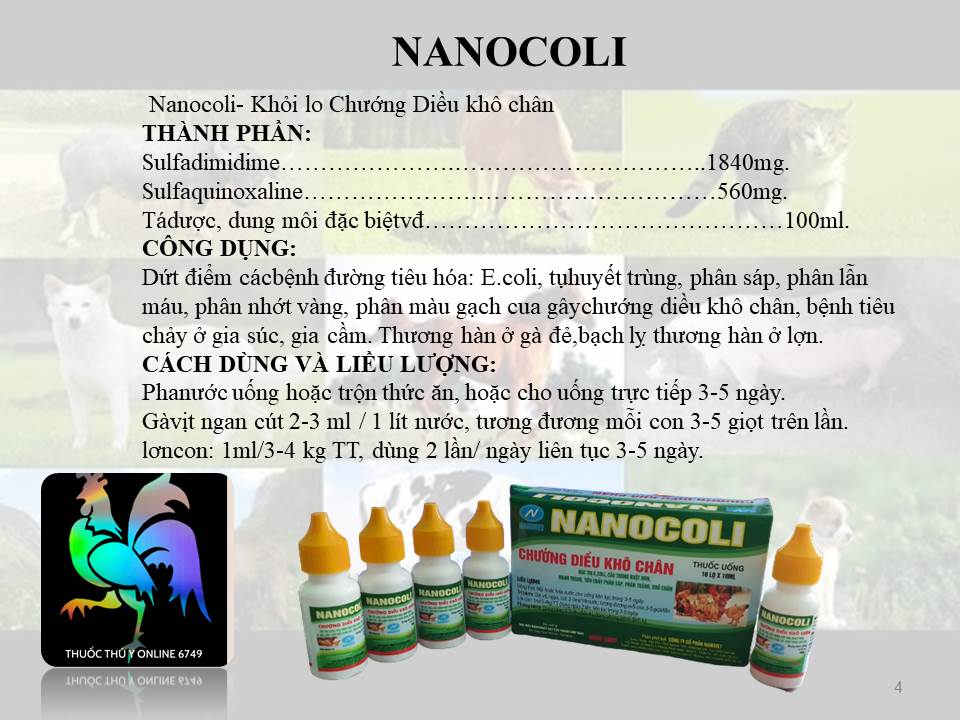 Nanocoli 10ml x 30 lọ dứt điểm cầu trùng, tiêu chảy gà, vịt, thỏ