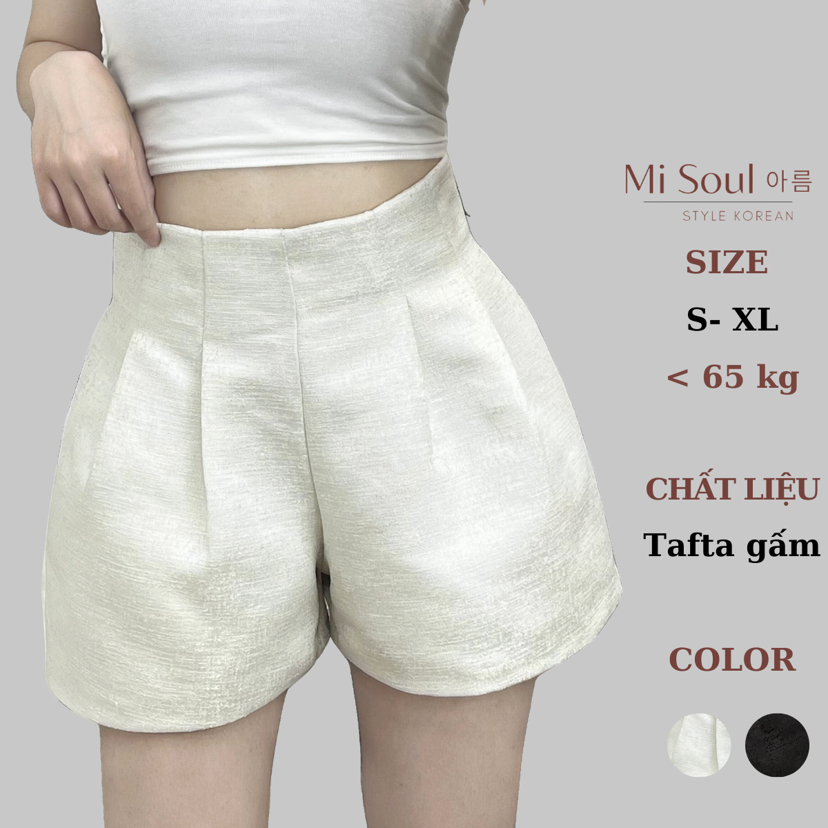 Quần Tafta Short Cạp Cao Bigsize Misoul Quần Short Ống Rộng 2 Lớp Vải Tafta 201