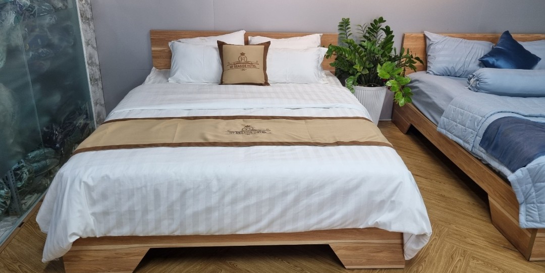 Drap - ga cotton khách sạn,trắng sọc t300 1m/m2/m4/m6/m8