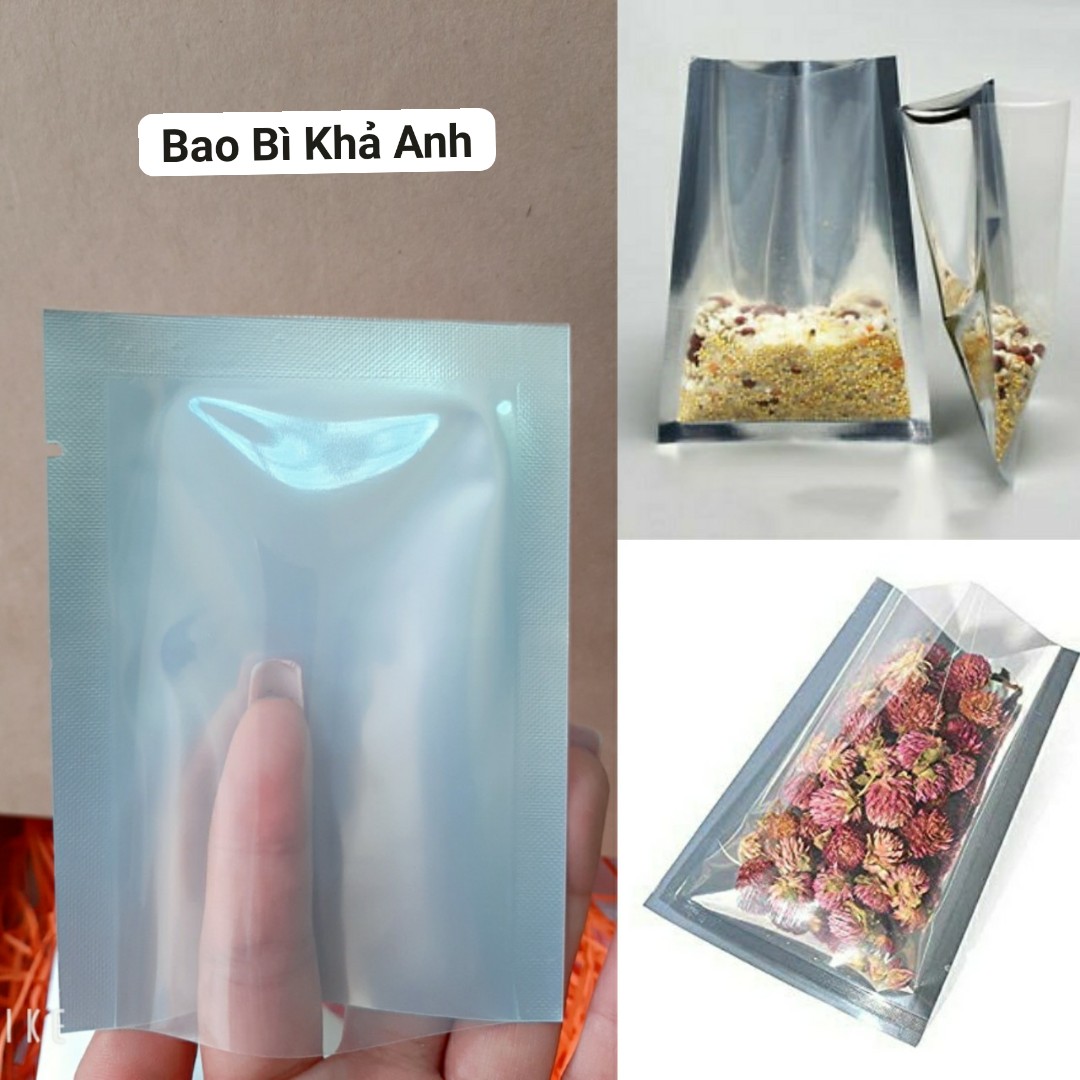 1kg Túi ép 3 Biên nhôm Ép miệng Trong - Bạc nhiều size khách chọn - Bao Bì Khả Anh