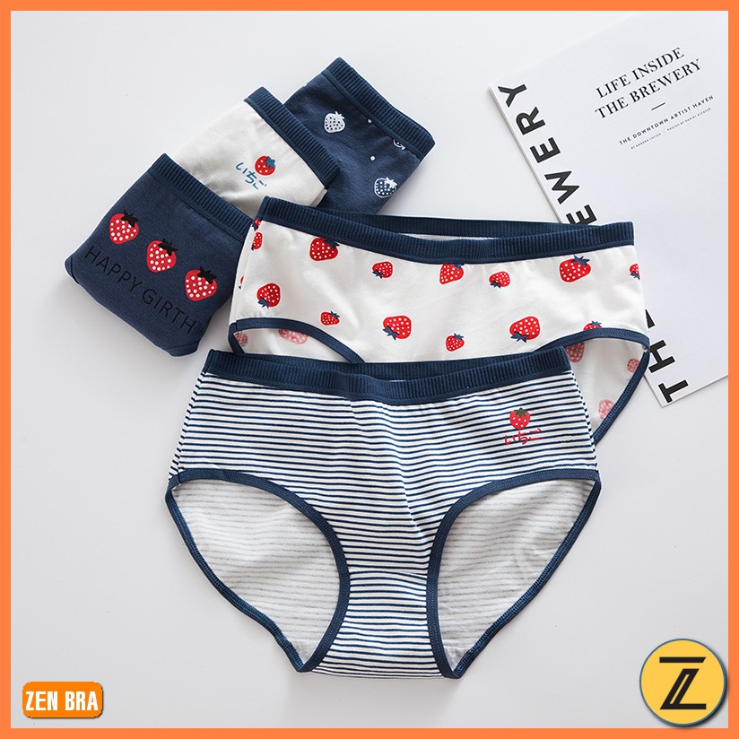 Combo 5 quần lót nữ Set 5 quần lót cotton dễ thương chất mát co dãn hình Dâu đỏ