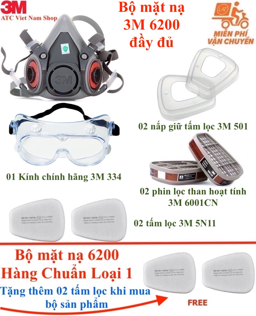 Mặt nạ cao cấp 3M 6200, phòng độc cháy, Virus, lọc bụi siêu mịn PM2.5, phòng khói hỏa hoạn, phun sơn, phun trừ sâu đa năng chuyên dụng, hợp với khuôn mặt cả nam và nữ, rất nhẹ, dễ chịu trong quá trình sử dụng (Tặng 02 tấm lọc 5N11 dự phòng)