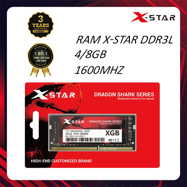 Ram laptop ddr3l xstar 4gb/ 8gb bus 1600mhz - bảo hành chính hãng 36 tháng
