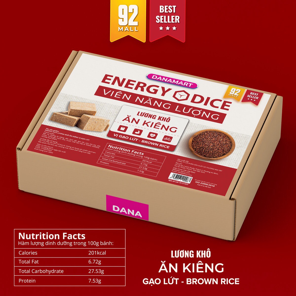 [HỘP 500G] Lương Khô Ăn Kiêng Gạo Lứt Cho Người Giảm Cân Tiểu Đường Hộp 500gr