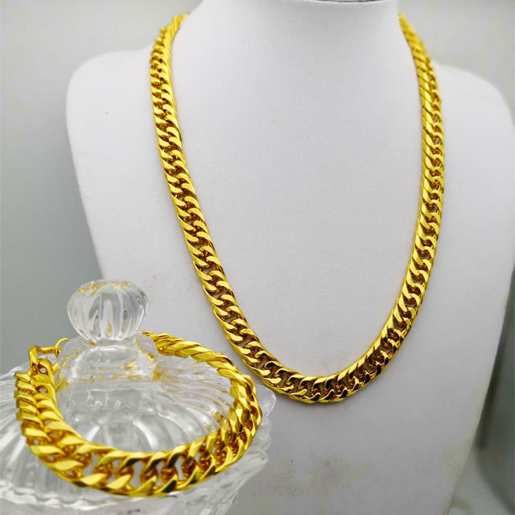 Combo Dây Chuyền Và Lắc Tay Bản To Mạ Vàng 24k Siêu Đẹp, Siêu Bền Màu, Chuẩn Thời Trang