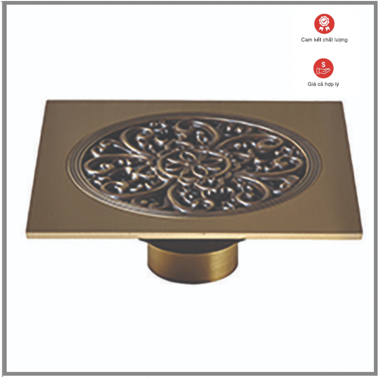 Phểu thoát sàn đồng cổ điển 15x15 cm
