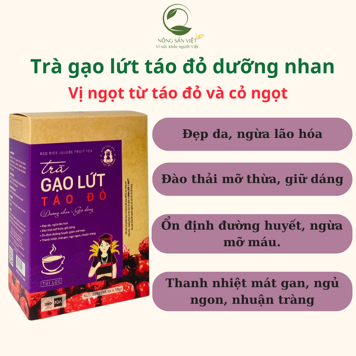 Trà dưỡng nhan, trà gạo lứt táo đỏ dưỡng nhan Bh.Nong táo đỏ kỳ tủ, hoa cúc, nhài đẹp da giữ dáng thơm ngon túi lọc
