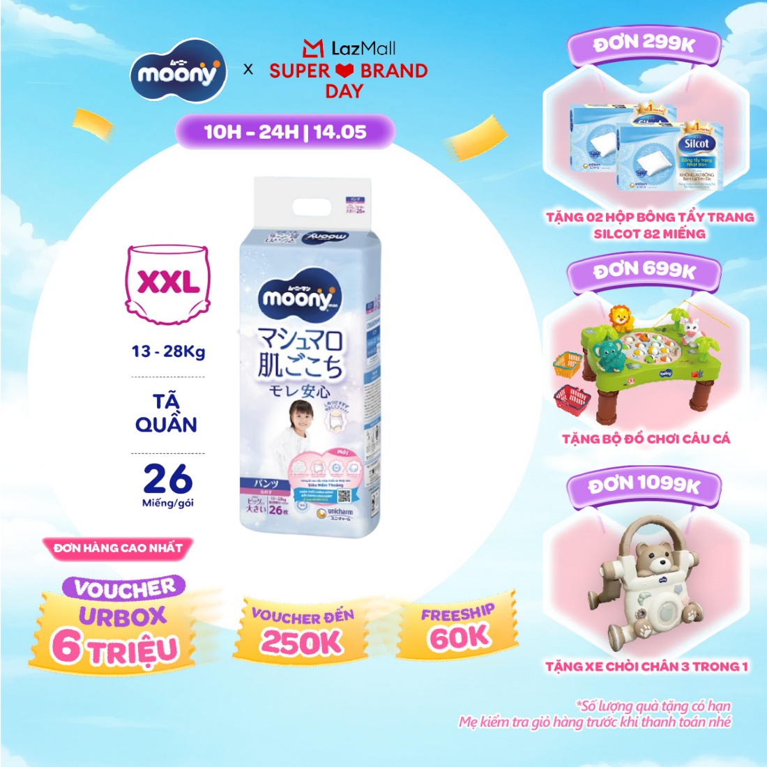 [SALE GIỮA THÁNG tặng QUÀ TO-SLCH] Tã quần cao cấp Moony Bé Gái XXL26 miếng - Nhập khẩu từ Nhật Bản