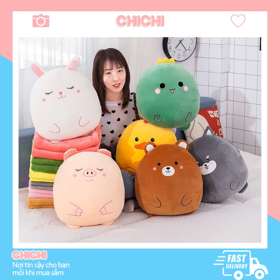 Bộ chăn gối văn phòng 3 trong 1 hình thú ngộ nghĩnh đáng yêu GM024 Chichigối mền ngủ văn phònggấu bông kèm mền chất liệu nỉ nhung siêu mịn. siêu cute gọn nhẹtiện lợi.