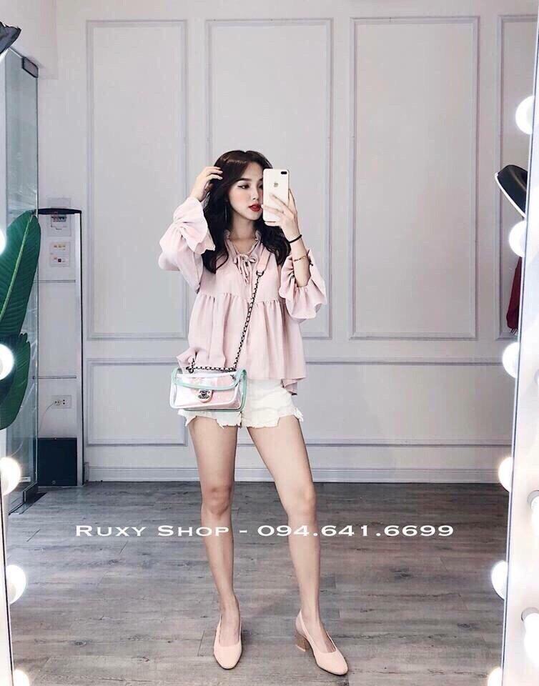 Sơ mi von kiêu tiểu thư cổ tàu tay lửng bánh bèo TTS0041