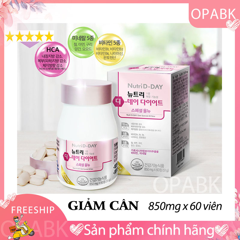 [MÀU HỒNG] Viên uống Giảm cân, Đốt mỡ Nutri D-Day Diet Special All New HCA Hàn Quốc, Hộp 60 viên , Ức chế chất béo, Giảm chứng thèm ăn