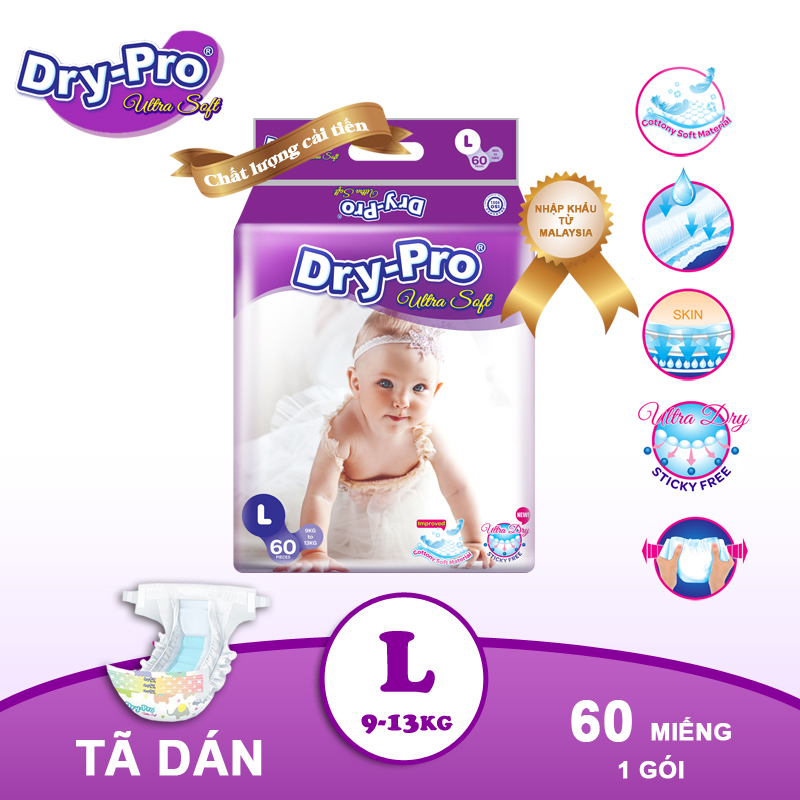 Tã bỉm dán dry-pro l60 – gói 60 miếng