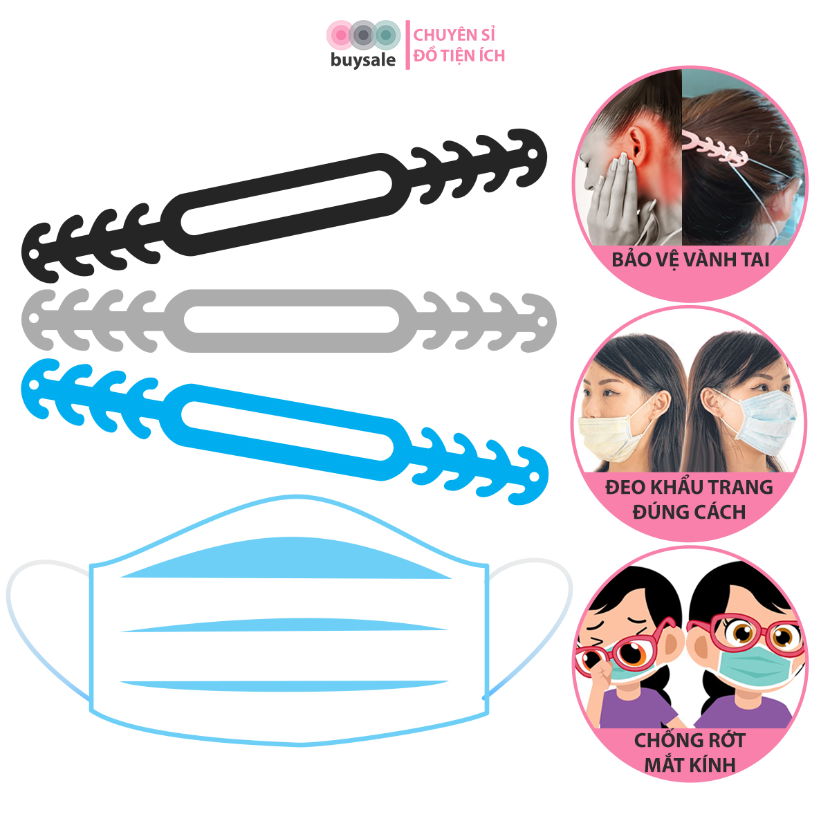Dây đeo khẩu trang chống đau tai, chất liệu nhựa TPR có 8 nấc điều chỉnh chiều dài_Buysales_BSPK187