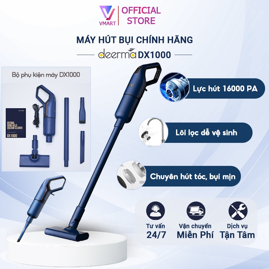 Máy Hút Bụi Cầm Tay Deerma DX1000 Pro 3 đầu hút thay thế với 2 chế độ hút, Máy hút bụi gia đình Lực Hút Siêu Mạnh 16000Pa - BẢO HÀNH 12 THÁNG