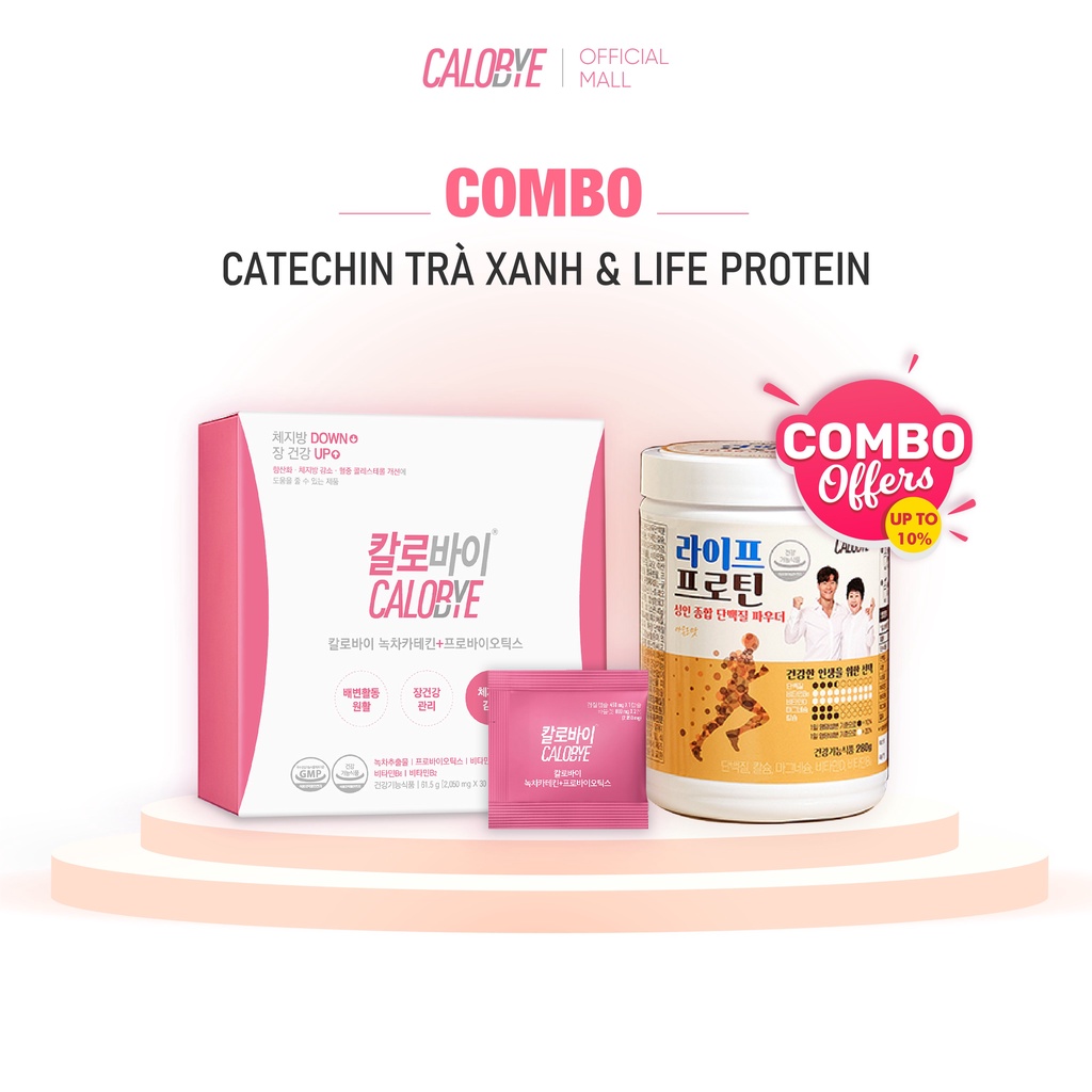 Combo Giảm Mỡ Tăng Cơ Calobye Catechin Trà Xanh + Probiotics & Life Protein