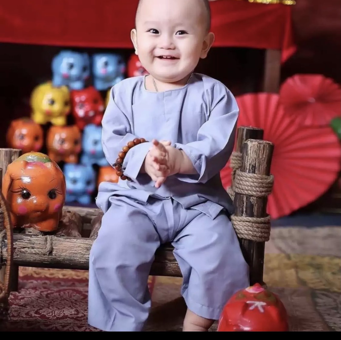 Đồ lam #áo tràng-vạc hò bé chất liệu vải mát thấm mồ hôi#tặng ngay vòng hạt đeo tay cho bé