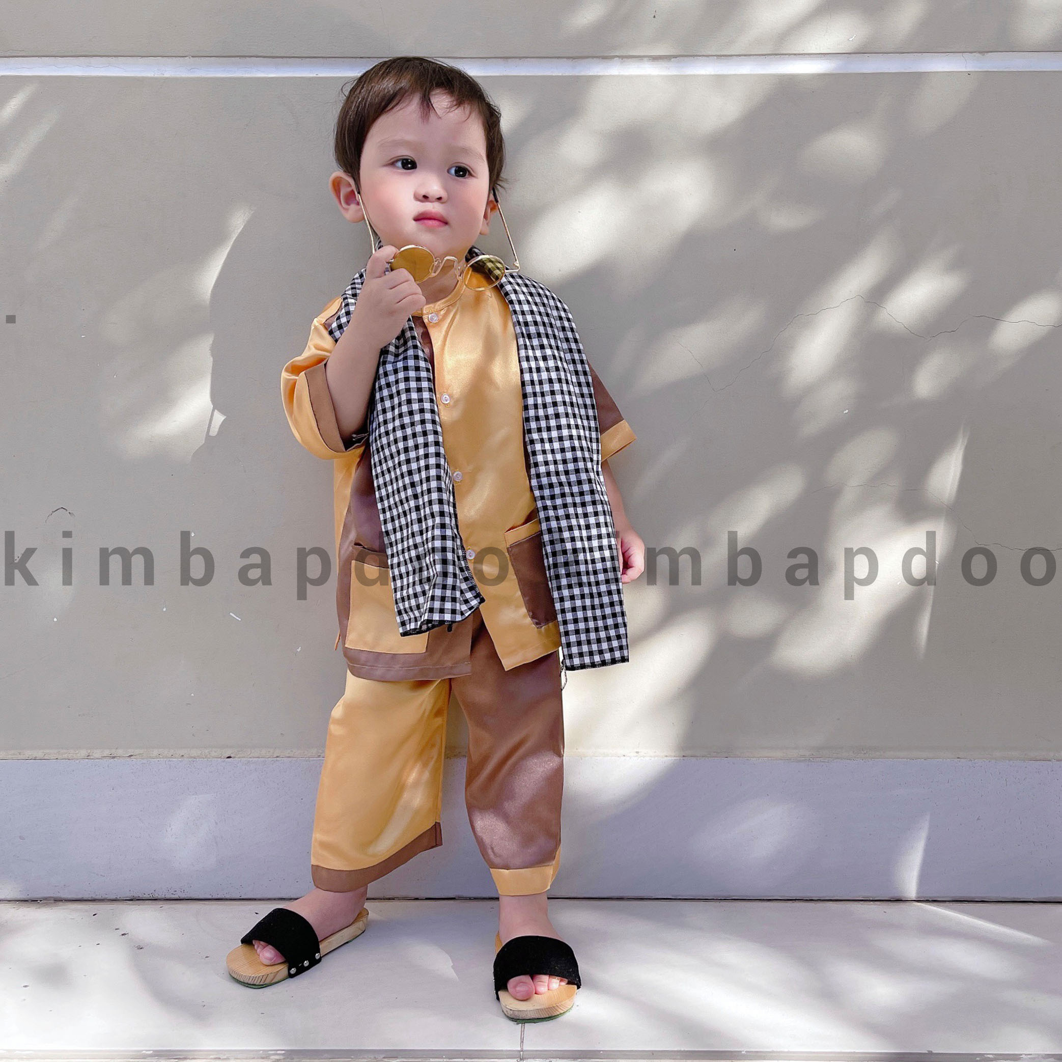 Bà ba màu vàng bò mềm mát cho bé đi chơi, đi hội bà ba cho bé trai bé gái