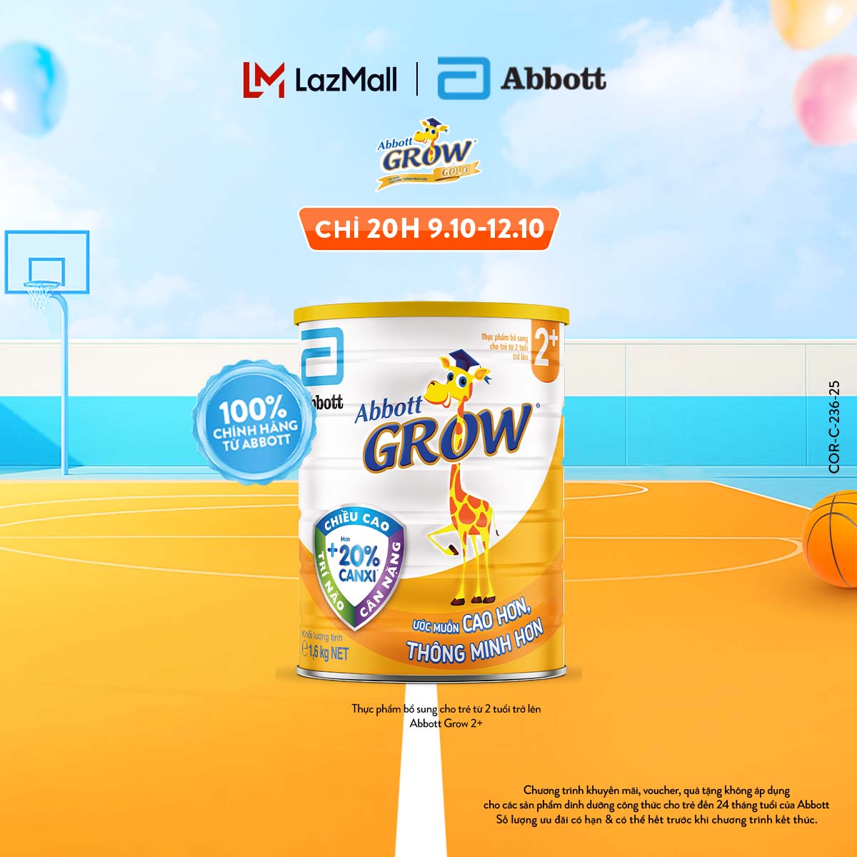 (CHỈ TỪ 20H 9-12.10 GIÁ TỐT MUA NGAY-SLCH) Sữa bột Abbott Grow 2+ Hương Vani 1.6kg