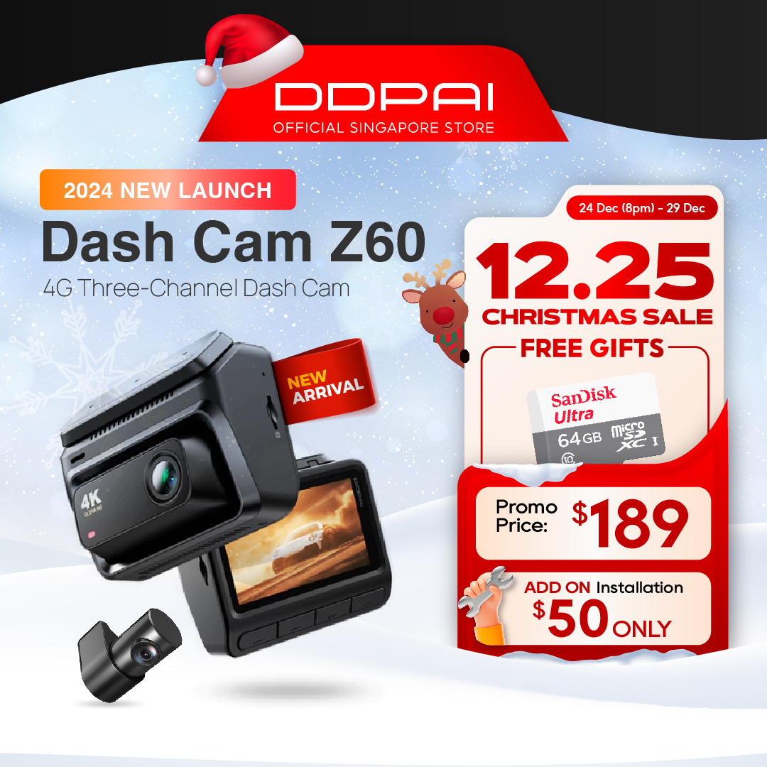 Brand subsidy [NEW LAUNCH] DDPAI Z60 Dual 4K UHD  3 Channel Front & Rear Super Capacitor Dashcam 4G Remote View