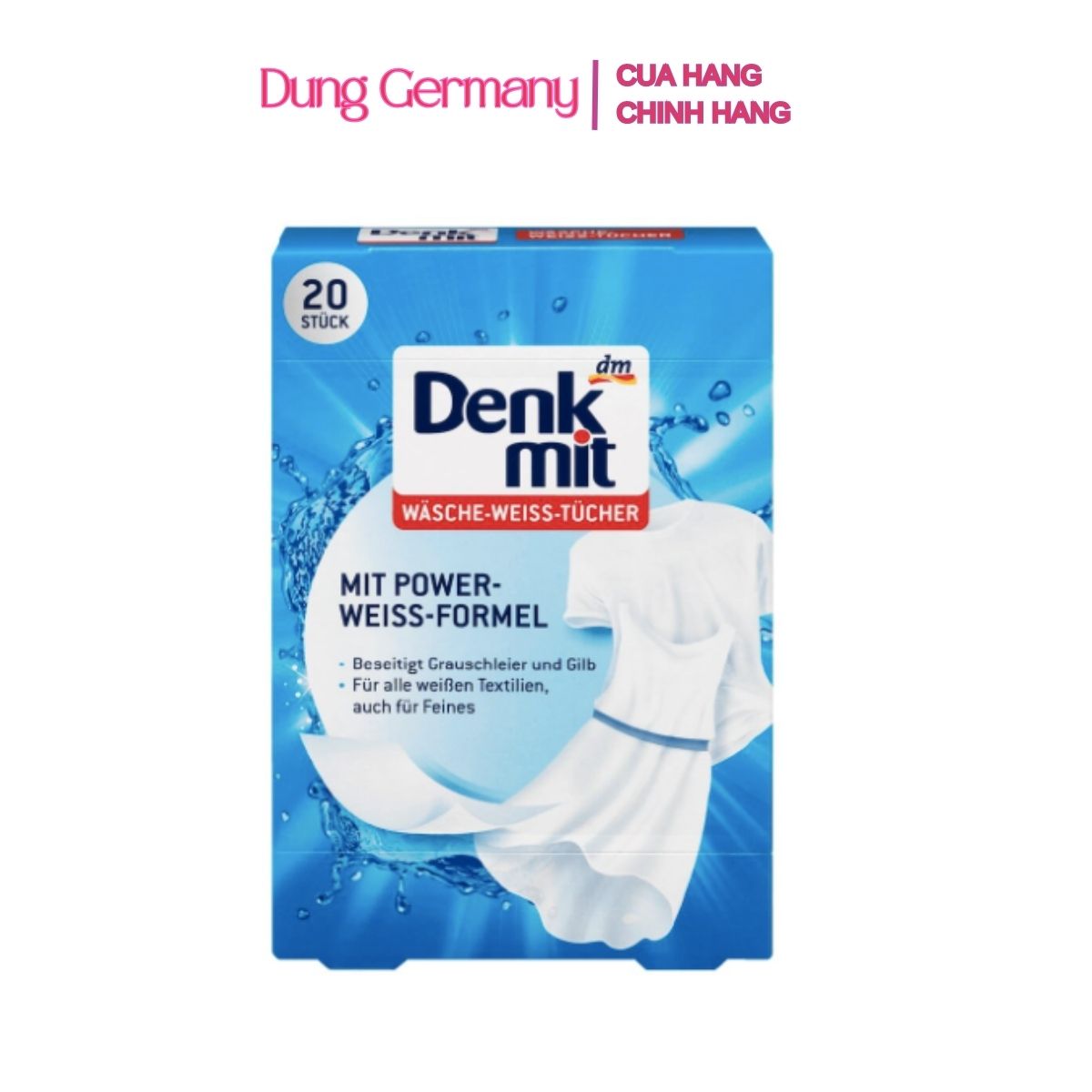 Giấy tẩy trắng quần áo loại bỏ vết bẩn Denkmit 1 hộp 20 tờ - Dung Germany