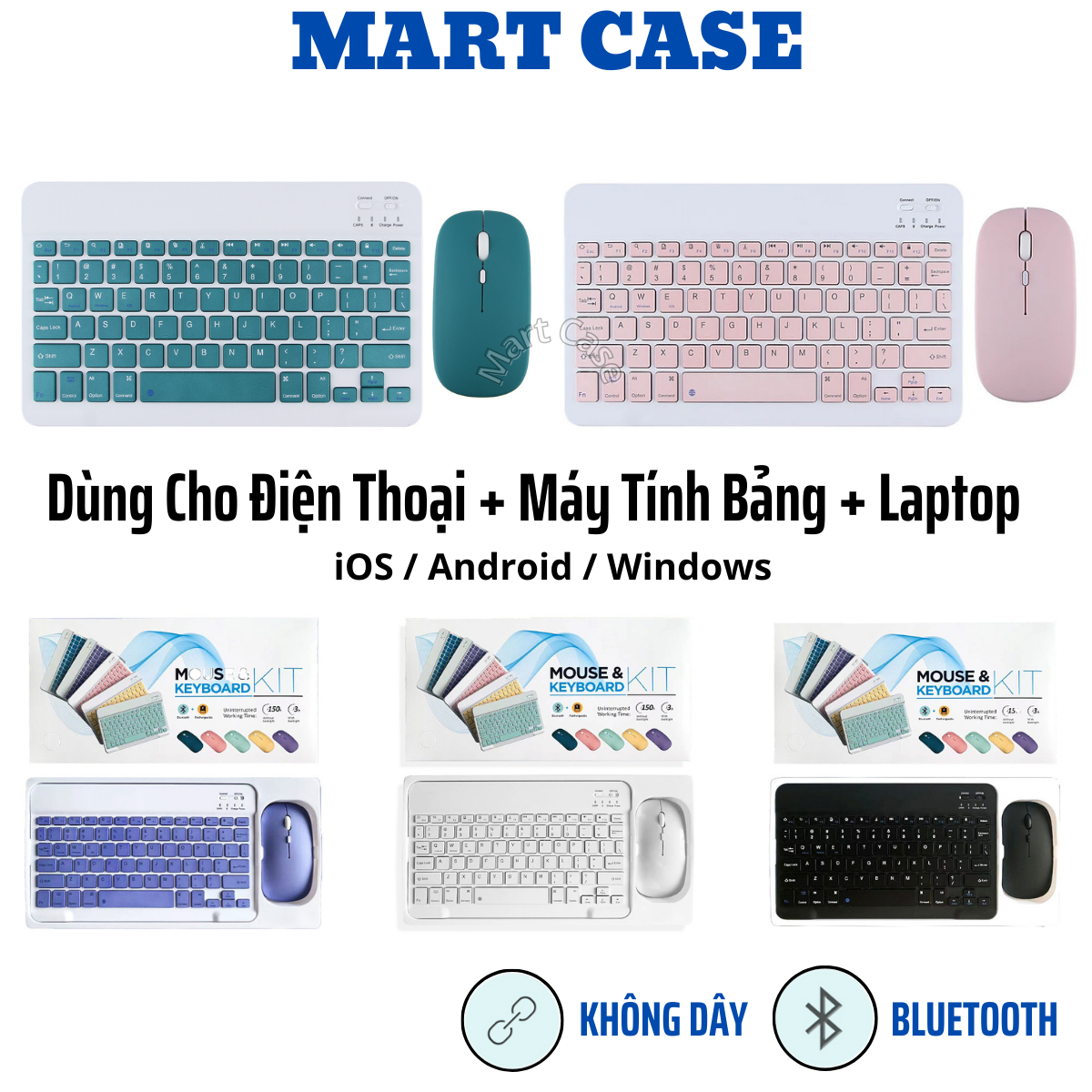 Bàn phím không dây bluetooth siêu mỏng - đẹp - phím ấn nhẹ - dùng cho - điện thoại - máy tính bảng mart case