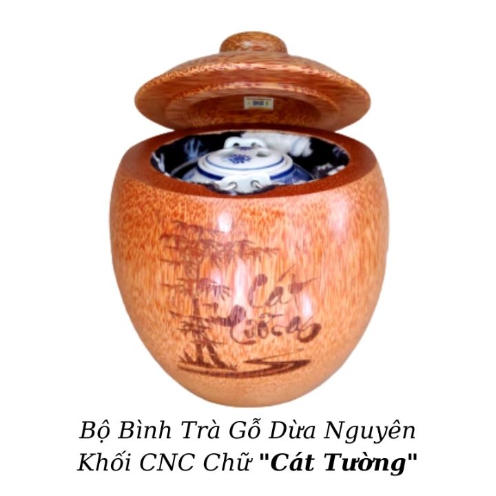 Bộ Bình Trà Gỗ Dừa Chữ "Tài Lộc - Gia Đình - Cát Tường" – Bình Trà 450 – 750ml