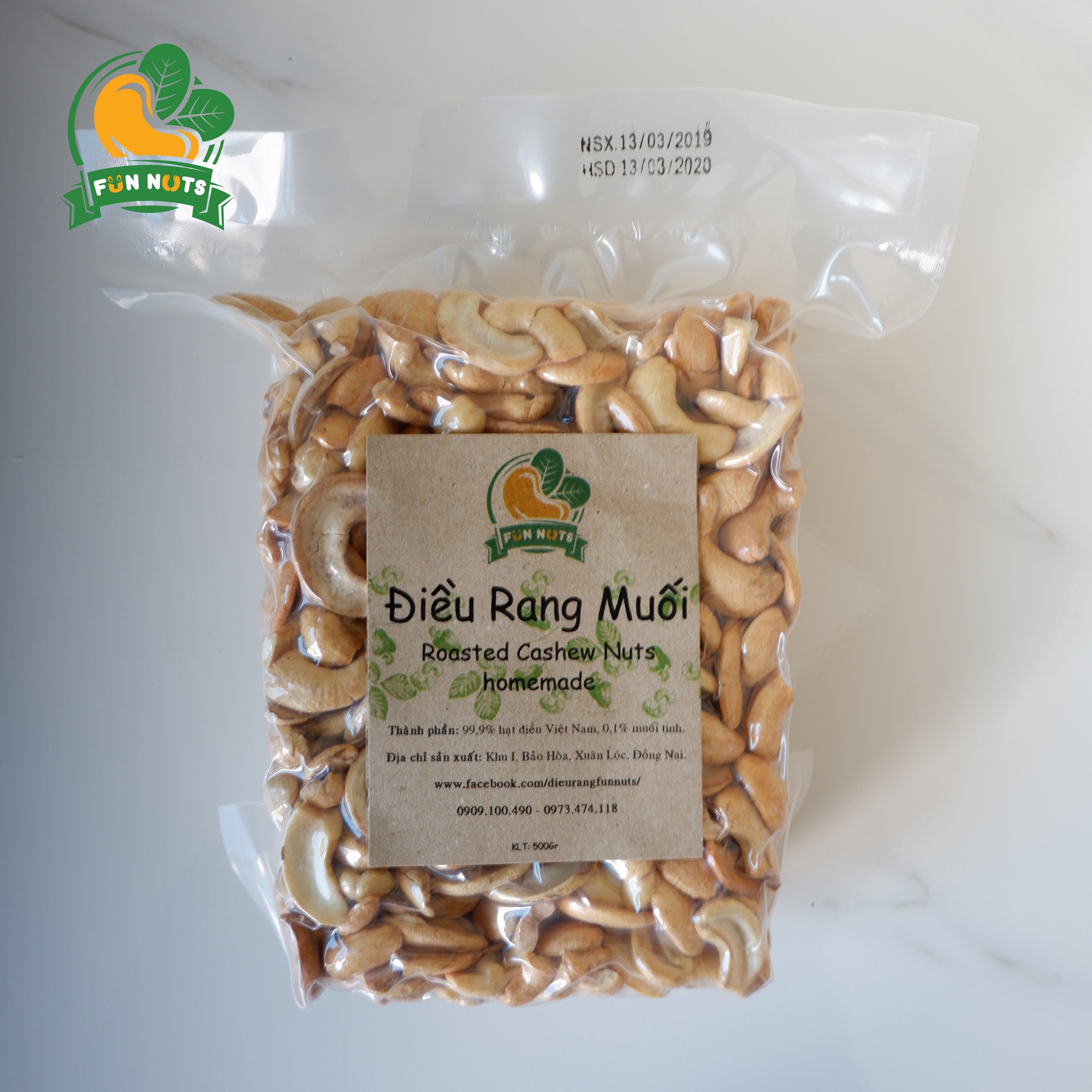 [HCM]Hạt Điều rang củi Việt Nam Loại bể đôi không vỏ lụa túi 500gr