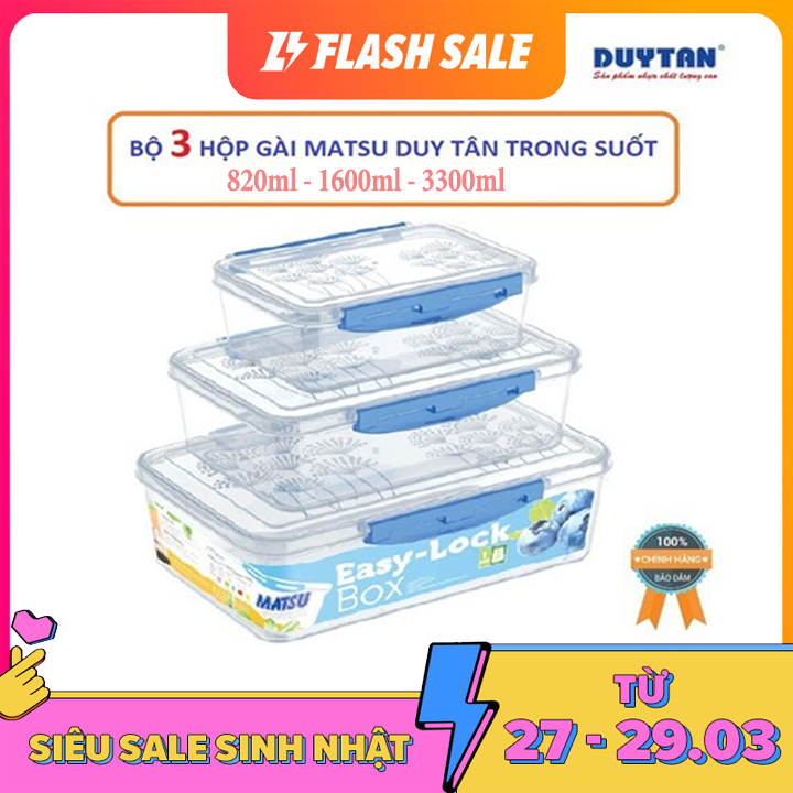 [TRỌN BỘ 3 HỘP] 3 Hộp Nắp Gài Duy Tân 820ml-1600ml-3300ml hàng Chính Hãng. Hộp đựng thực phẩm an toàn