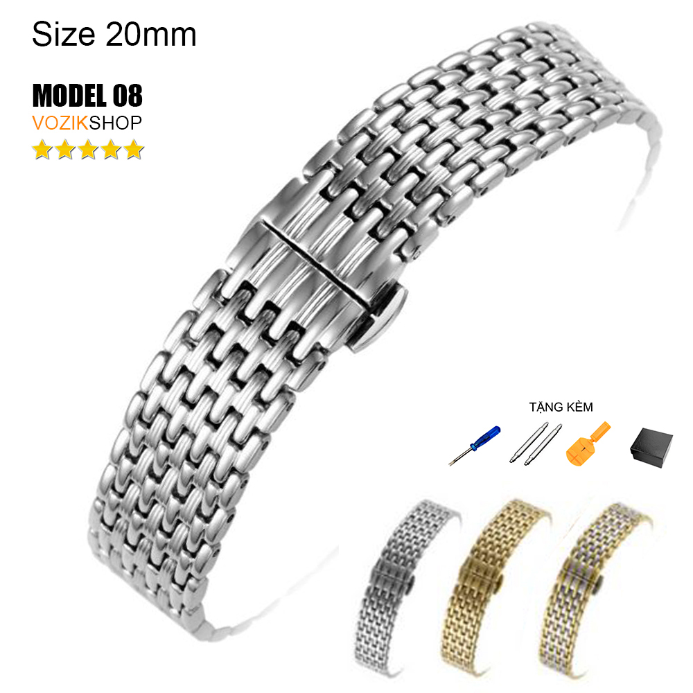 Dây đồng hồ thép không gỉ inox model 08 khóa bấm chống han gỉ chống bay màu