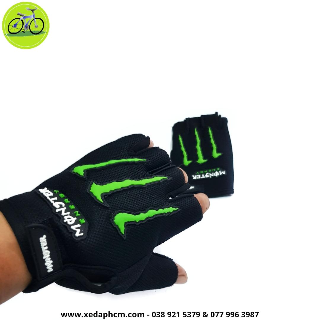 Găng tay xe đạp, bao tay đạp xe monster xanh đen.