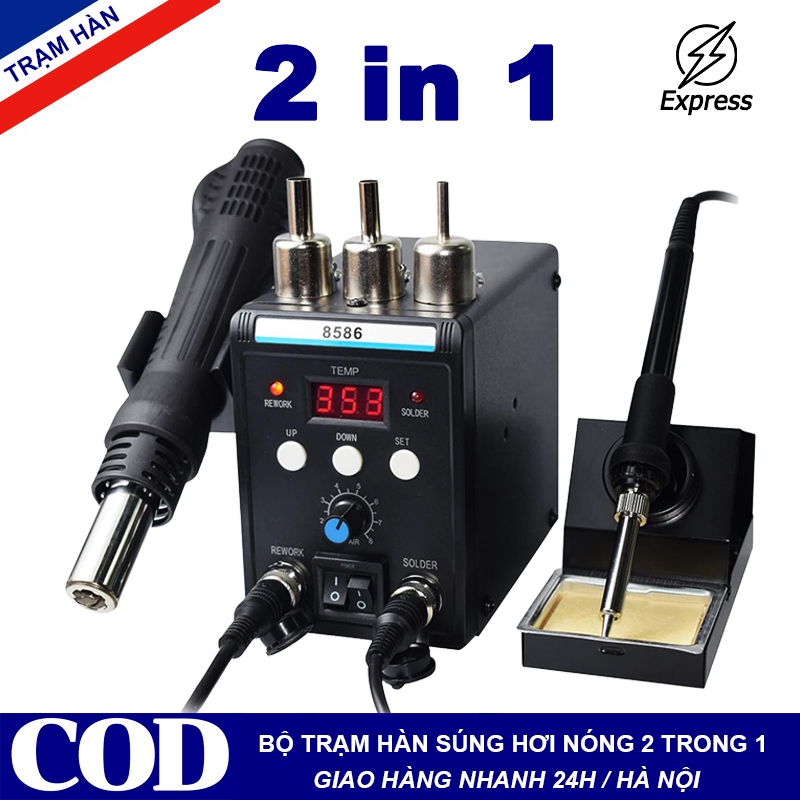 MÁY HÀN KHÒ 8586 Máy hàn điện 2 trong 1 dụng cụ sữa chữa máy hàn gỡ hànTửChỉnh Nhiệt Độ 750W/220VHiển Thị Điện Tử