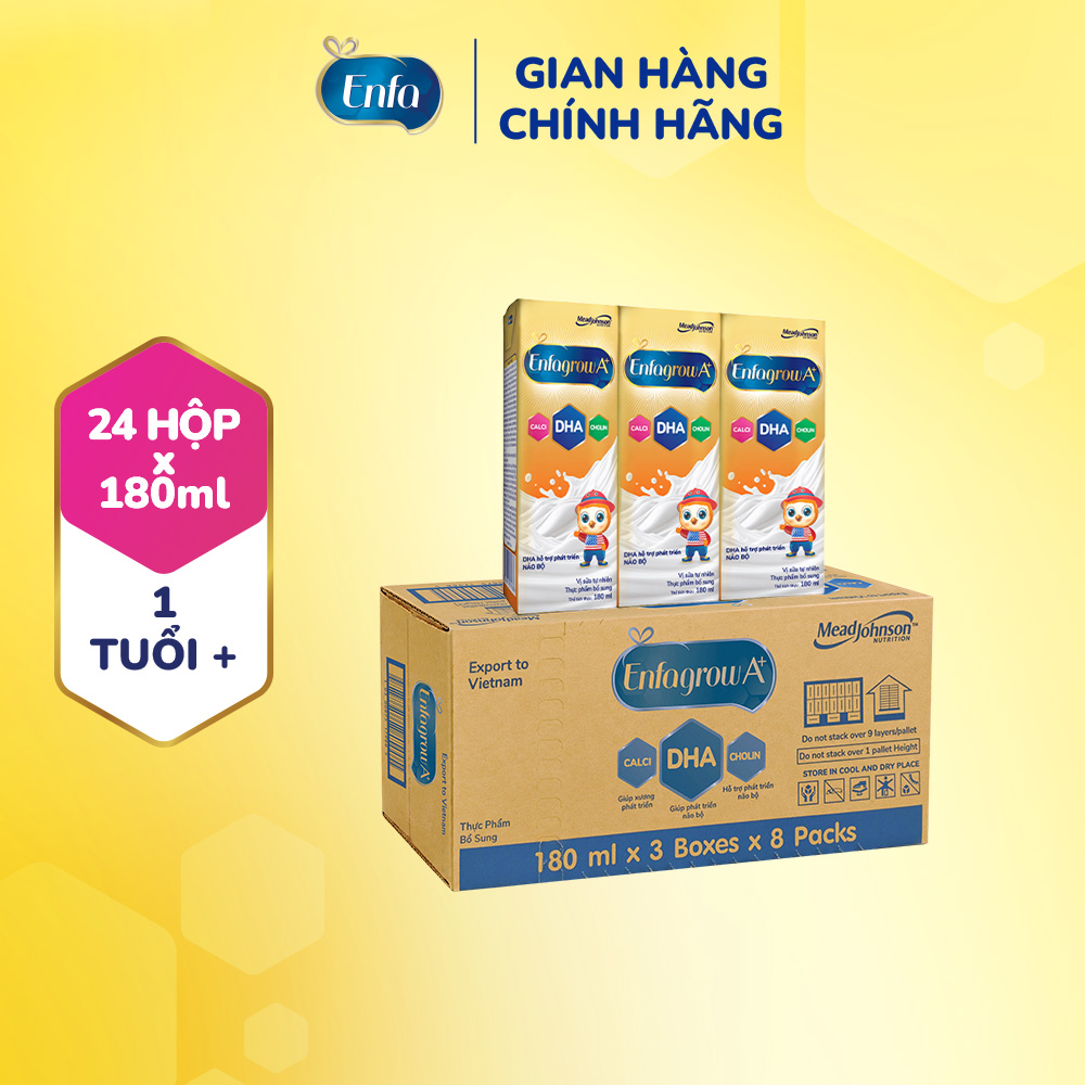 Thùng 24 Hộp Sữa Bột Pha Sẵn Enfagrow A+ 180ml Hỗ Trợ Phát Triển Não Bộ Cho Trẻ Từ 1 Tuổi