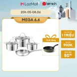 (Chỉ 15-17.06)Bộ nồi inox nguyên khối Elmich Trimax EL-2136OL04 size 16, 20, 24 chảo 24cm