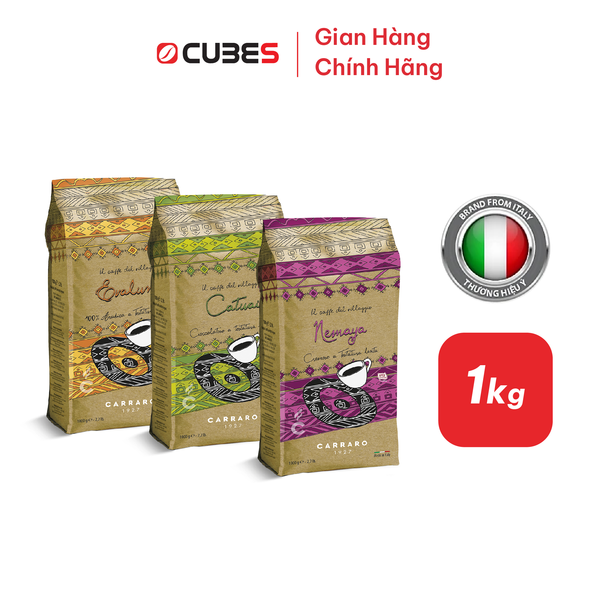 Cà phê hạt Ý Carraro Villaggio 1kg