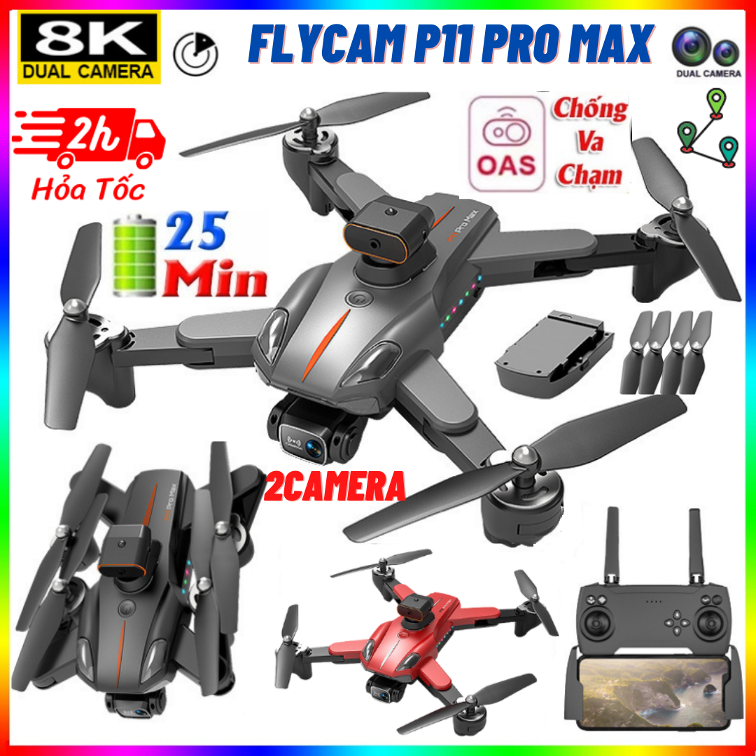 Máy bay điều khiển từ xa 4 cánh drone p11 pro max - flycam mini giá rẻ camera kép cảm biến tránh vật cản, thời gian bay 25 phút - play camera chất hơn f11 pro 4k, k101 max, dji mini 3 pro, mavic 2 pro, p8 pro