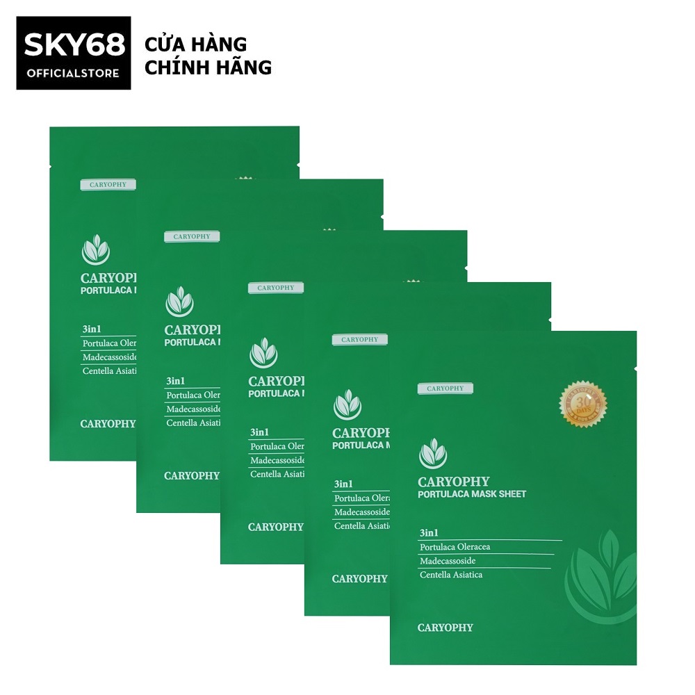  Combo 5 Mặt nạ giảm mụn dưỡng ẩm Caryophy Portulaca Mask Sheet 3in1 22g x 5 