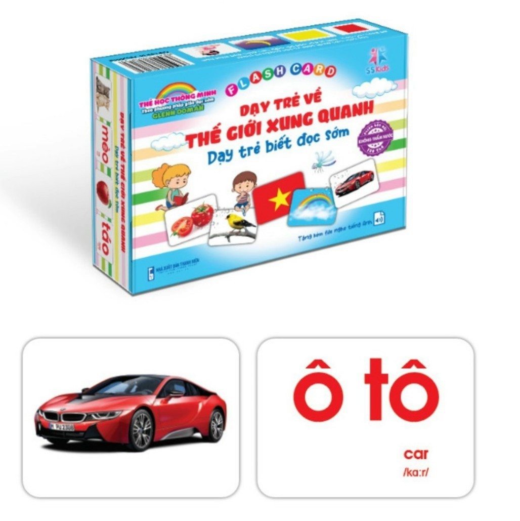 Flashcard cho bé bộ thẻ học thông minh loại to cứng A5 Glenn Doman 14 và 16 chủ đề mới có lớp cán bóng tặng file nghe