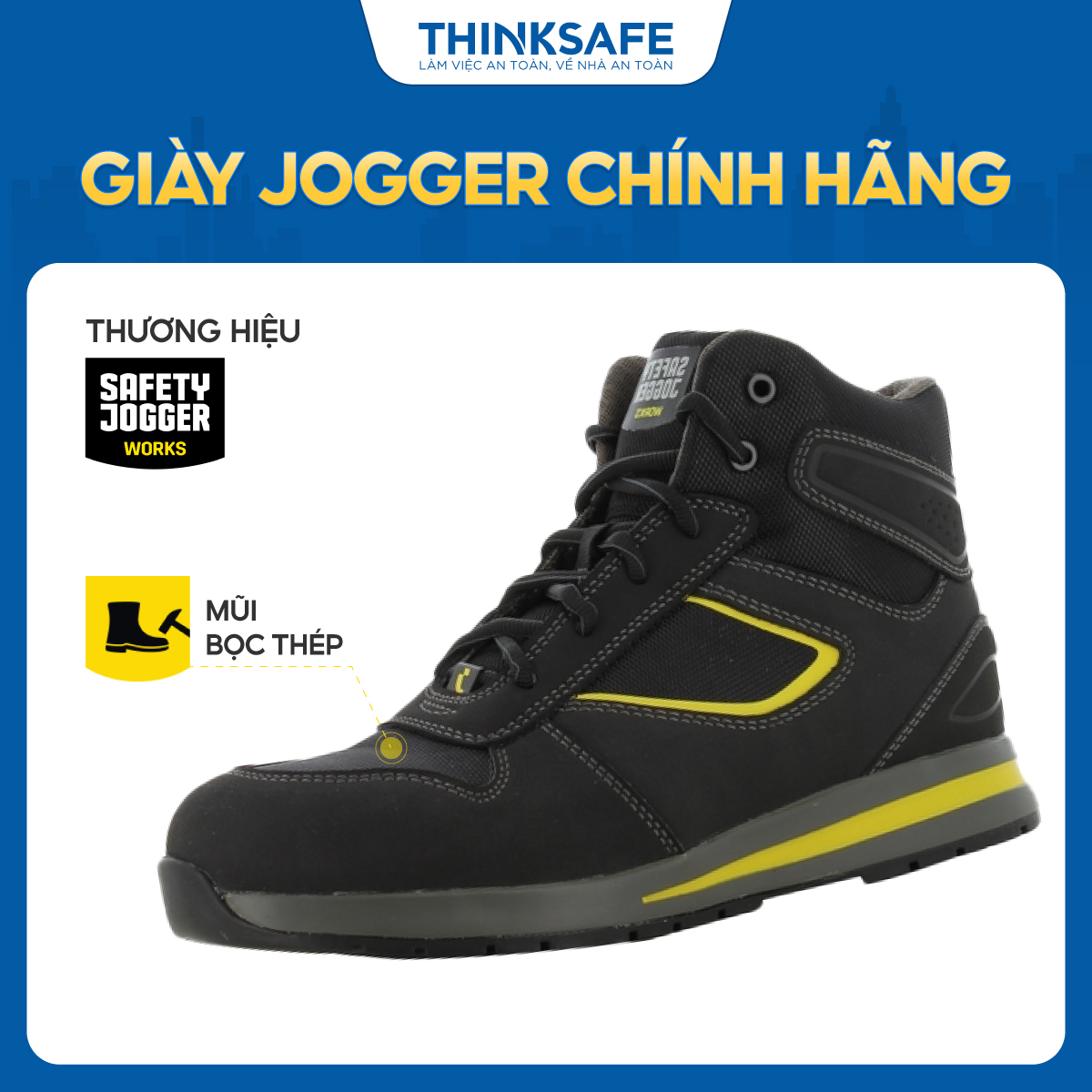 Giày bảo hộ lao động Jogger Speedy HRO cổ cao siêu nhẹ, chống đinh, chịu nhiệt 300 độ C, kiểu dáng thể thao Giày công trình - Thinksafe