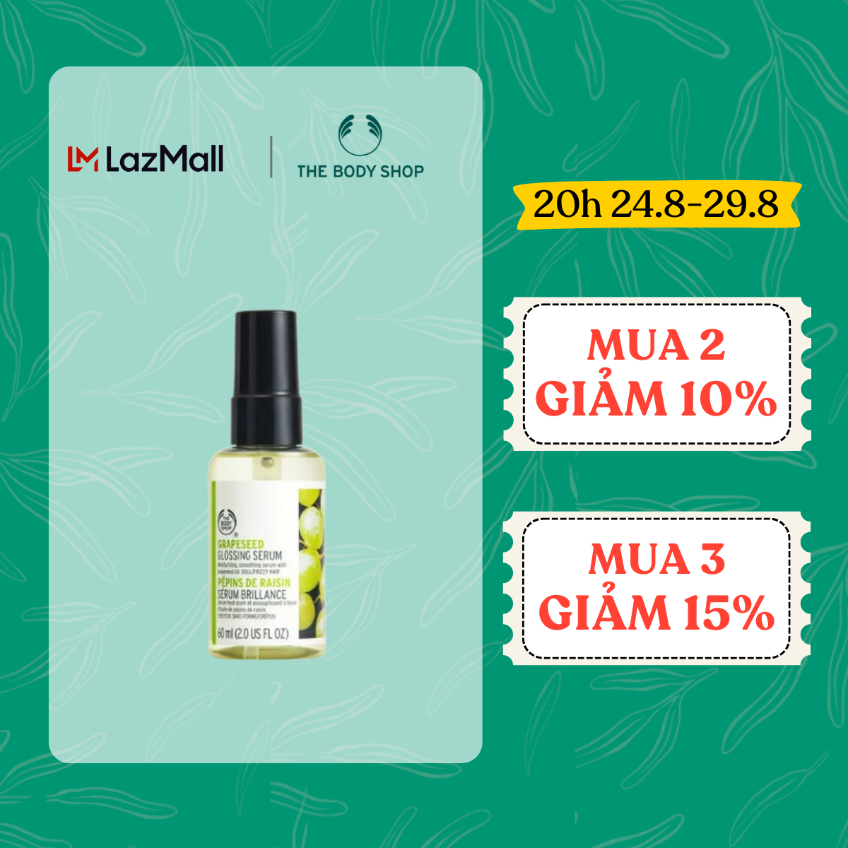 Serum Dưỡng Tóc Dầu Hạt Nho GRAPESEED GLOSSING SERUM 60ML The Body Shop