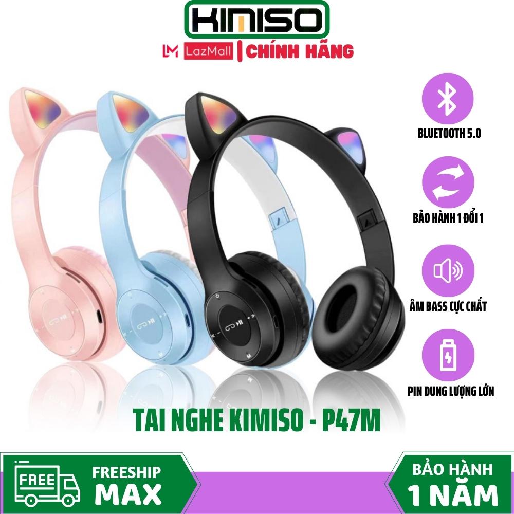Tai Nghe Mèo Bluetooth KIMISO P47M Chụp Tai, Tai Mèo Dễ Thương Có Mic, Âm Bass Mạnh Mẽ Bảo Hành 12 Tháng