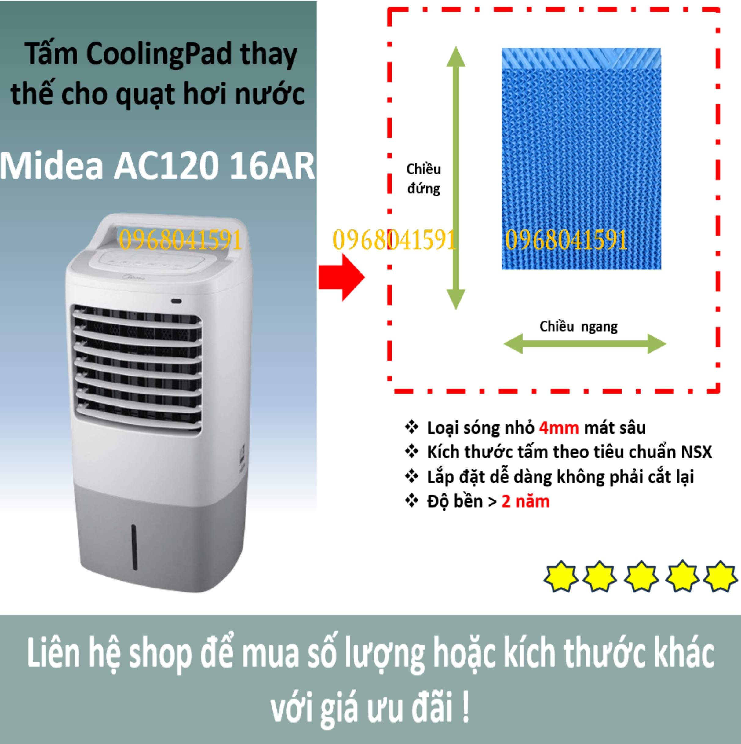 Tấm làm mát Cooling Pad cho quạt hơi nước Midea AC120 16AR  (Loại tấm sóng nhỏ 4mm, Có miếng chia nước)